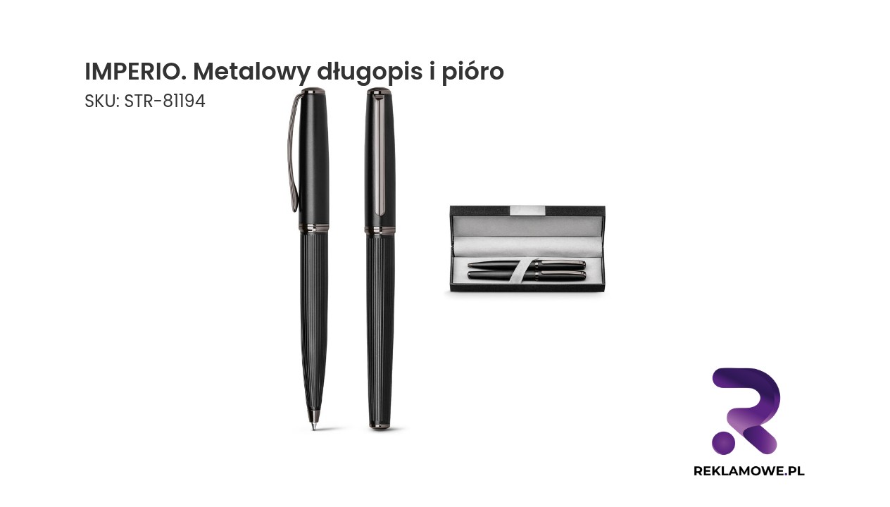 IMPERIO. Metalowy długopis i pióro kulkowe z mechanizmem obrotowym IMPERIO metalowy długopis i pióro – elegancki zestaw piśmienniczy