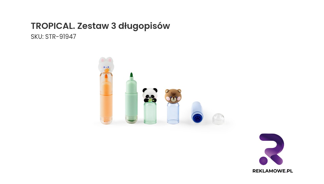TROPICAL. Zestaw 3 długopisów - kolorowe długopisy do codziennego użytku